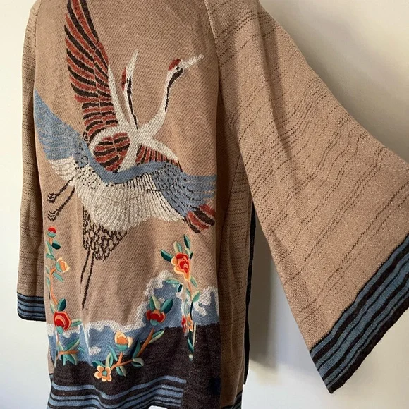 Anthropologie Crane Embroidered Loose Cardigan - Picture 3 of 8